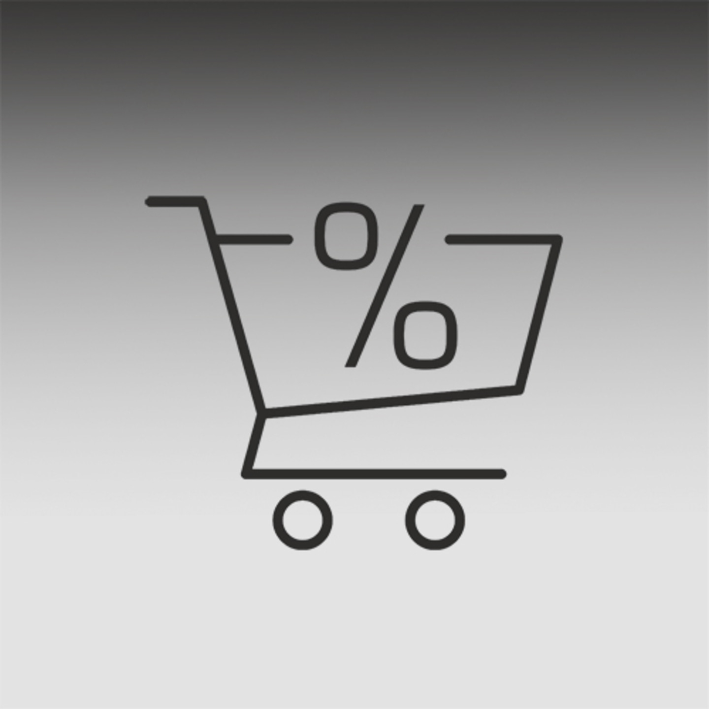 Einkaufswagen mit Prozentzeichen, Rabatt-Symbol, Sonderangebot, reduziert