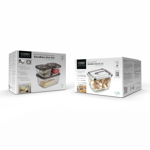 VacuBoxx Eco-Set + VacuBoxx Inox 2.6 Set of stackable glass vacuum containers