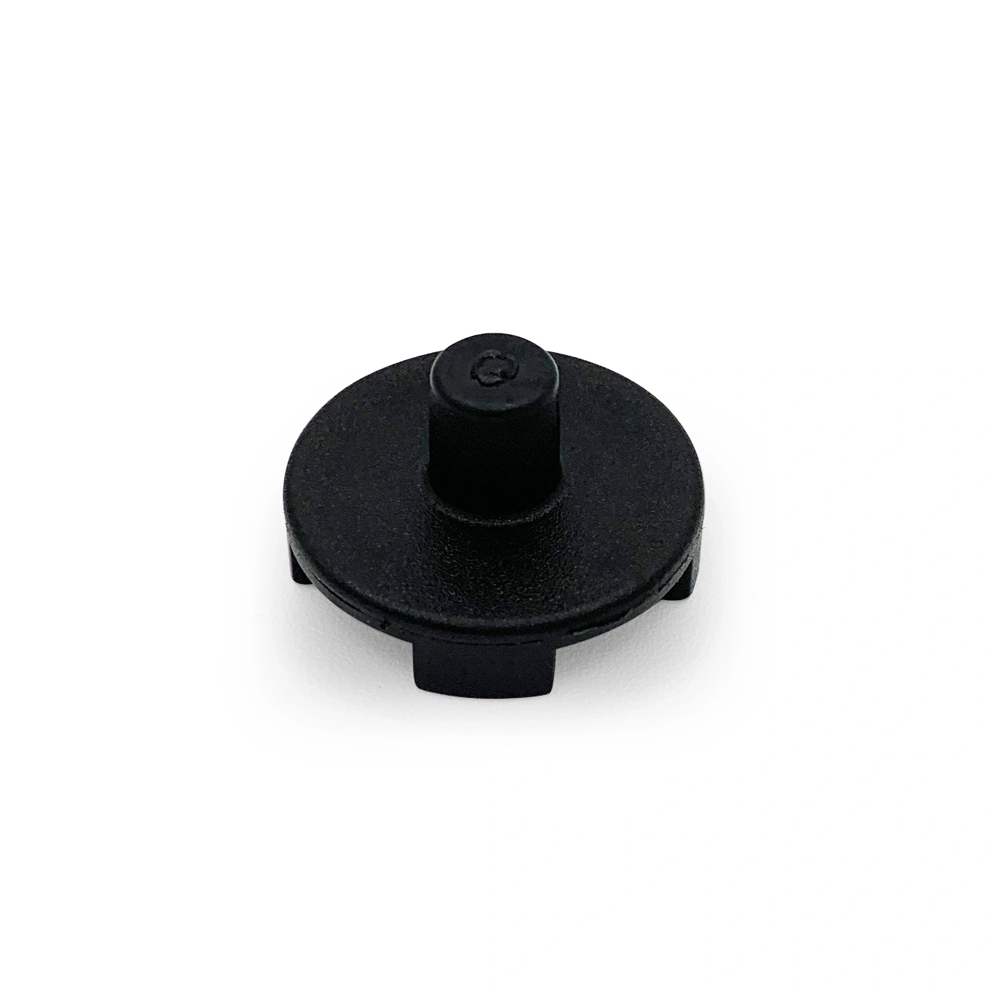 Black plastic clip with a round head and a cylindrical stem