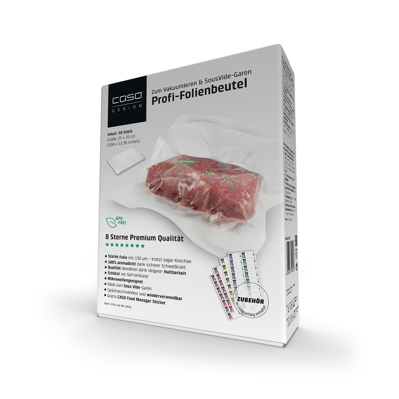 CASO Profi-Folienbeutel, Vakuumieren & SousVide-Garen, 50 Stück, BPA-frei, 8 Sterne Premium Qualität