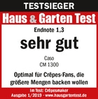Testsieger Haus & Garten Test, Endnote 1,3, sehr gut, Caso CM 1300, Crêpesmaker