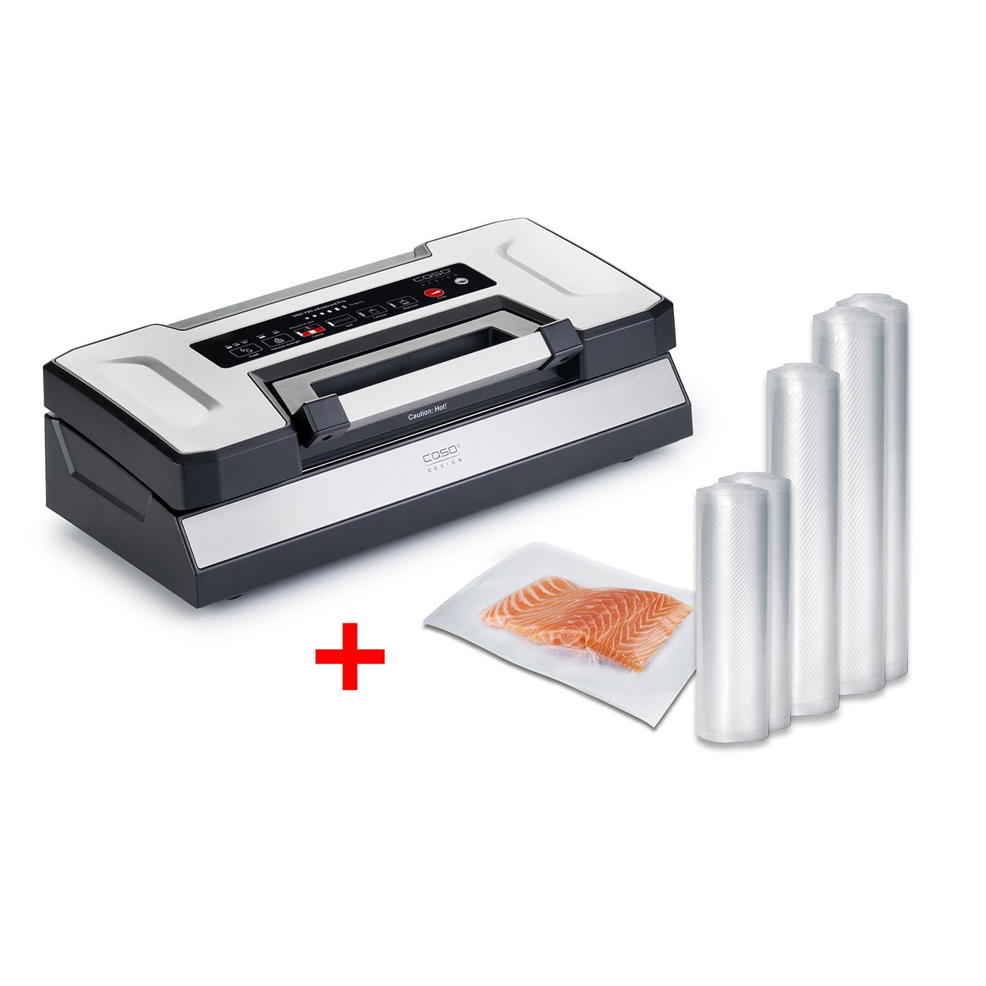 Vacuum sealer with fish and rolls for the kitchen, for vacuuming food products