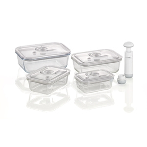 CASO vacuum freshness container square - set of 4 High quality glass design vacuum containers with tritan lid