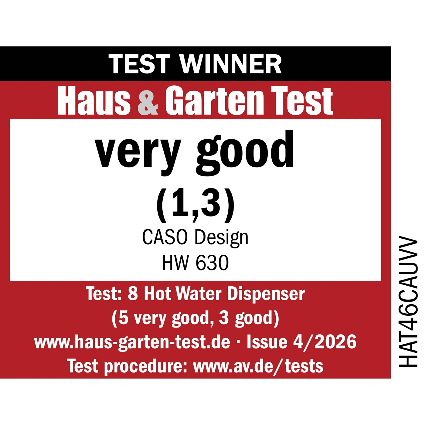 Test winner House & Garden Test: Very good (1.3) for CASO Design HW 630