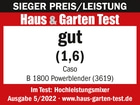 Auszeichnung für den B 1800 Powerblender (3619) von Caso: gut (1,6) im Haus & Garten Test.