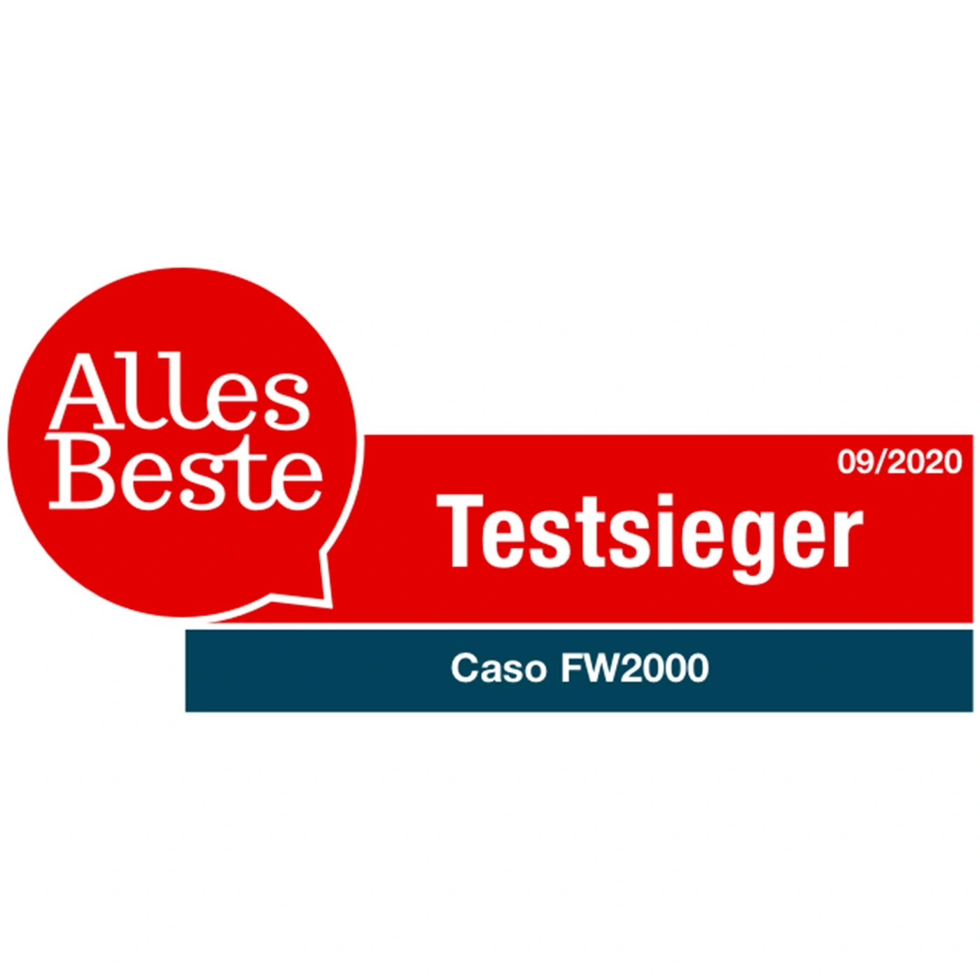 Auszeichnung mit "Alles Beste" und "Testsieger" für Caso FW2000 im September 2020.