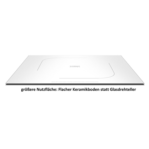 Kochfeld mit größerer Nutzfläche, Flacher Keramikboden statt Glasdrehteller