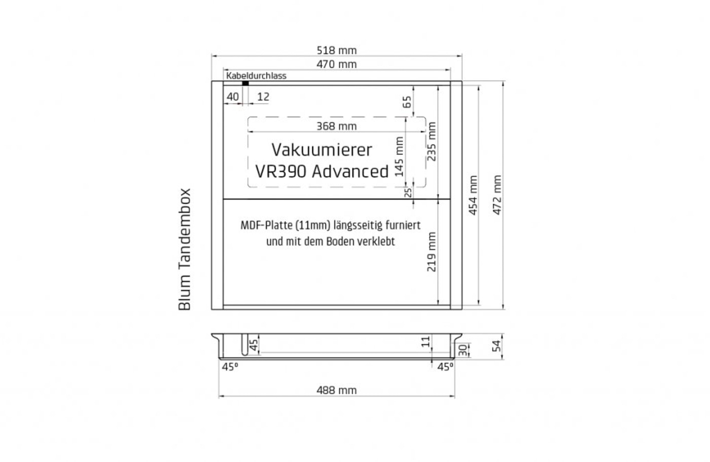VR 390 advanced + Blum Legrabox 16 / Hettich AvanTech Schubladeneinsatz & Vakuumierer VR 390 Advanced