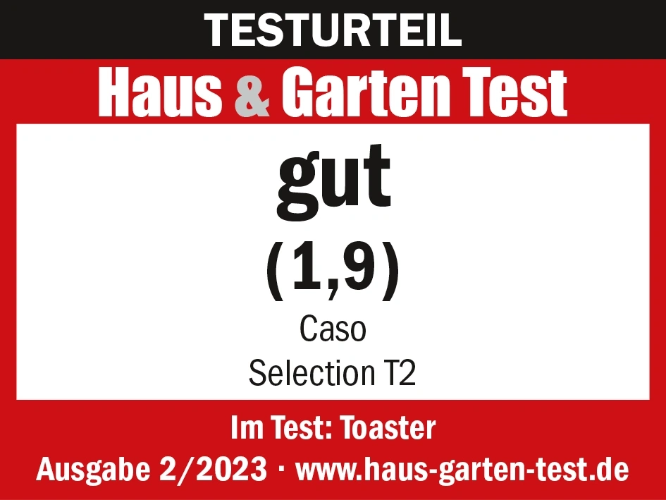 Testurteil Haus & Garten Test gut (1,9) Caso Selection T2 Toaster Ausgabe 2/2023
