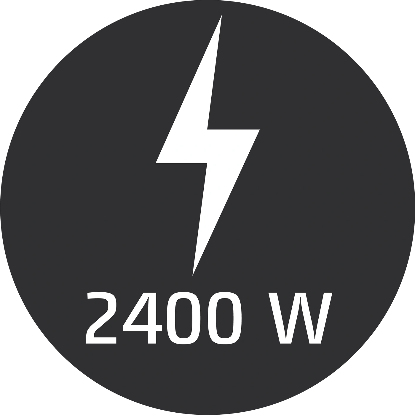 Kreis mit Blitzsymbol und der Aufschrift 2400 W