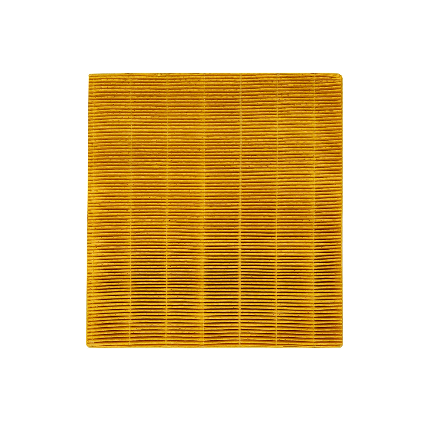 Gelber rechteckiger Filter mit horizontalen Linien auf weißem Hintergrund