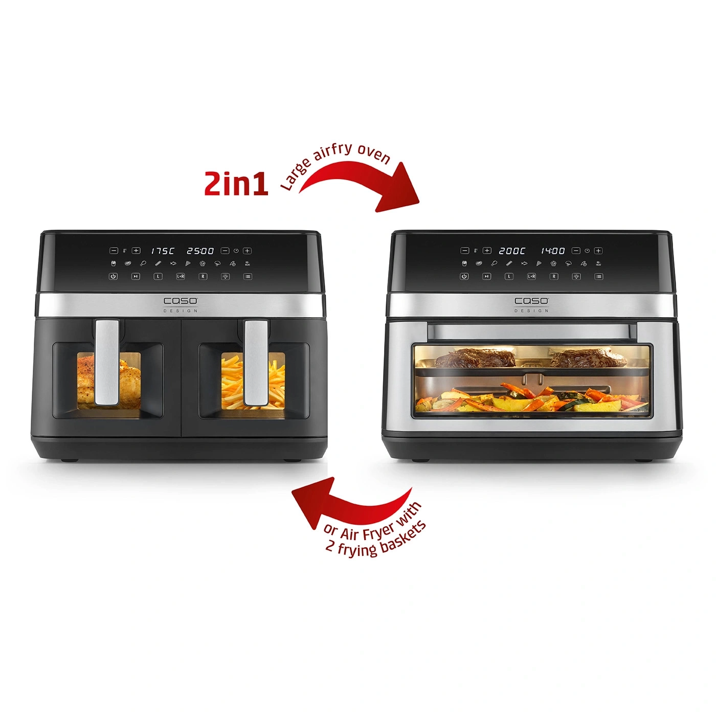 2in1 air fryer oven with two baskets, great for frying and baking.