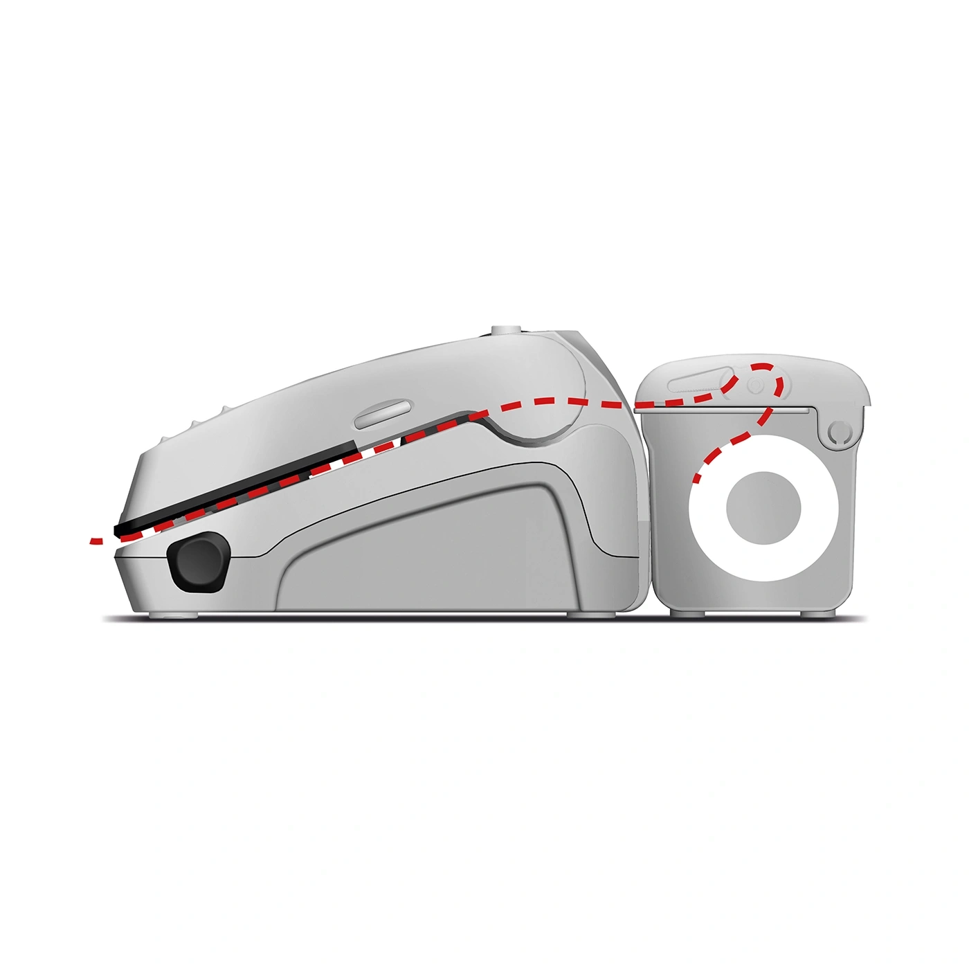 Gray device with red line indicating connection on white background.