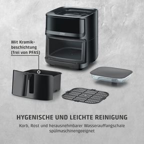 AirFry & Steam 700 3 cooking methods in one appliance - steam cooking, hot air frying or in combination Black air fryer with accessories, hygienic and easy to clean, dishwasher safe, ceramic coating.