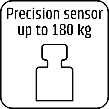 Precision sensor up to 180 kg, white sign with black frame and symbol