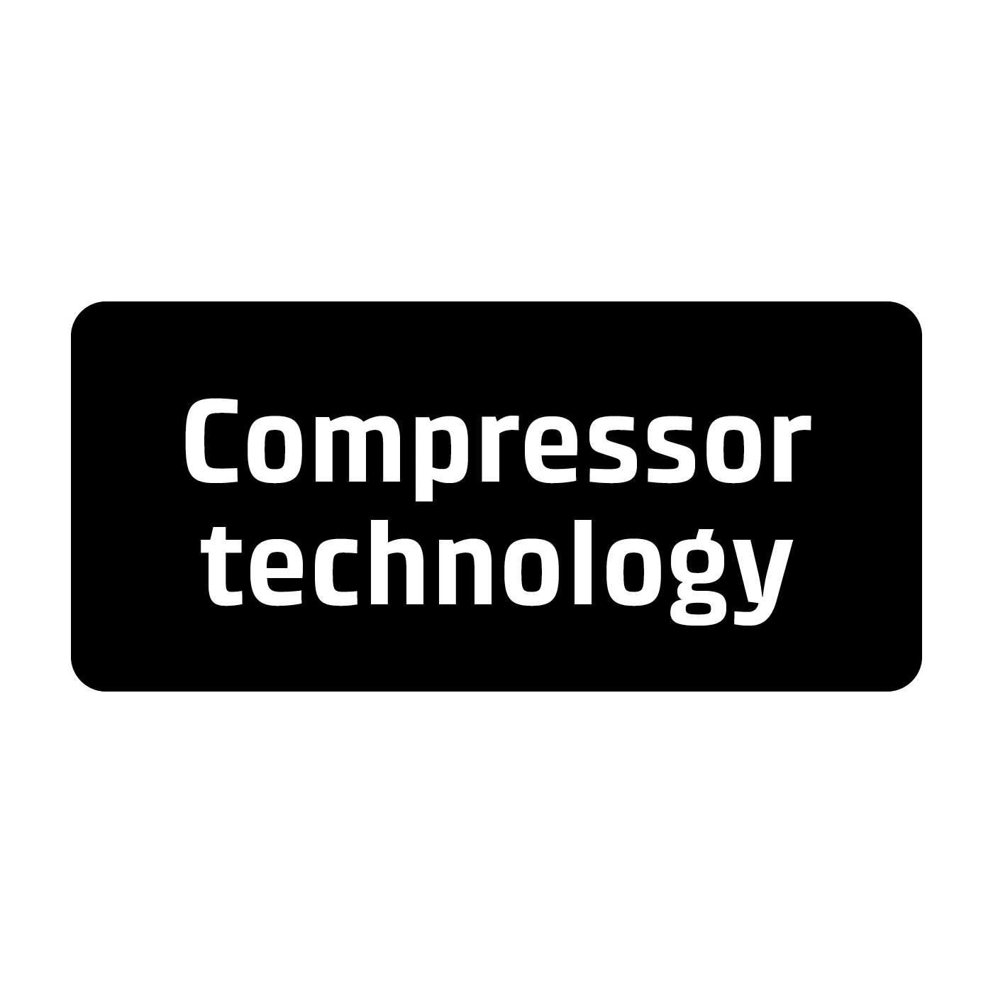 Black rectangular sticker with white text "Compressor technology"