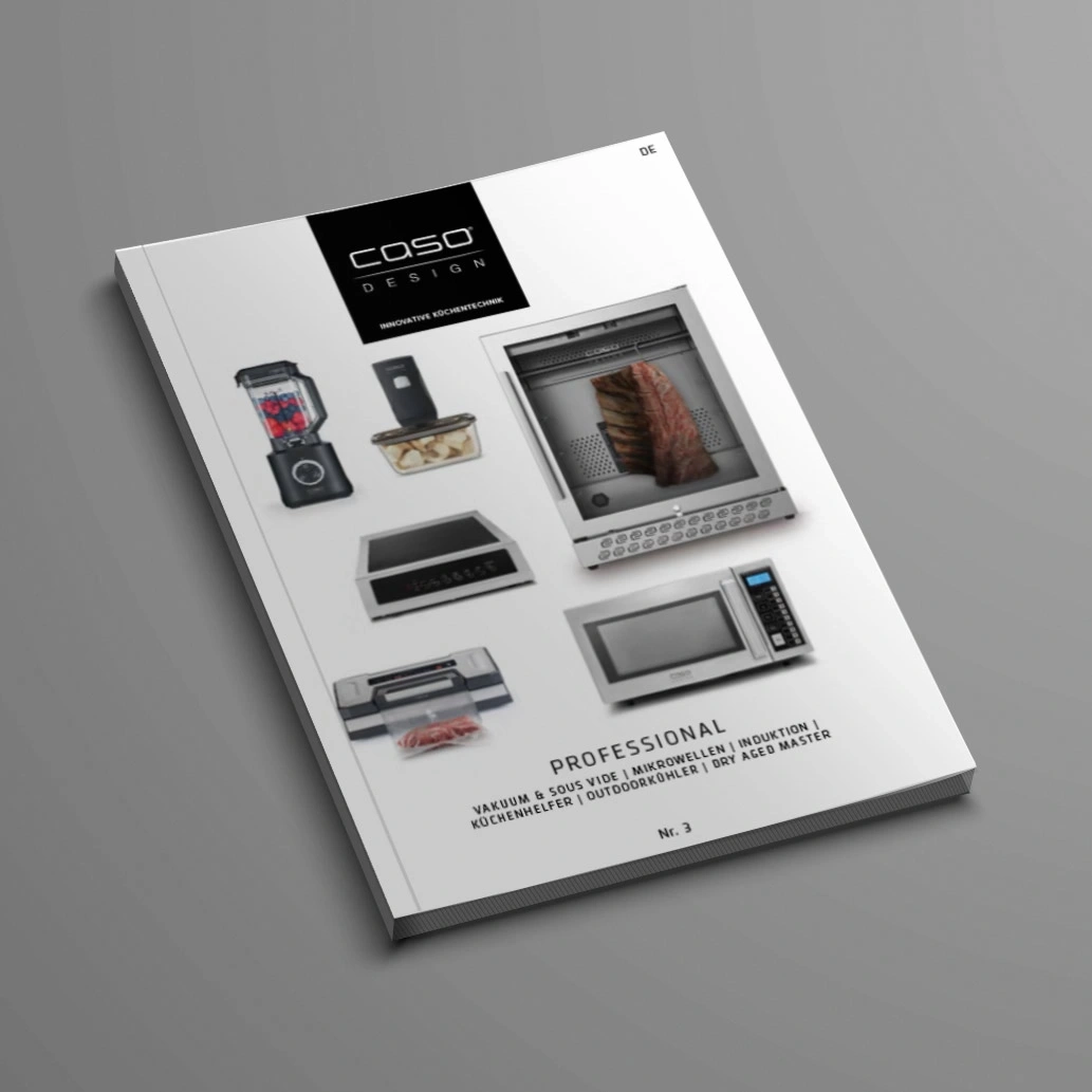 COSO Design Broschüre mit Küchengeräten, Vakuum, Mikrowelle, Induktion, etc.