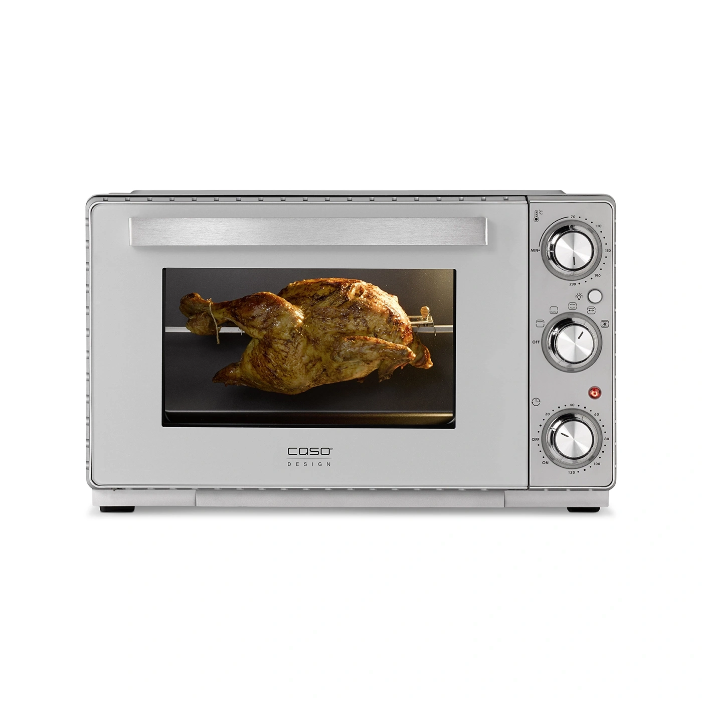 Oven with chicken, silver, Caso Design, dials, kitchen appliance