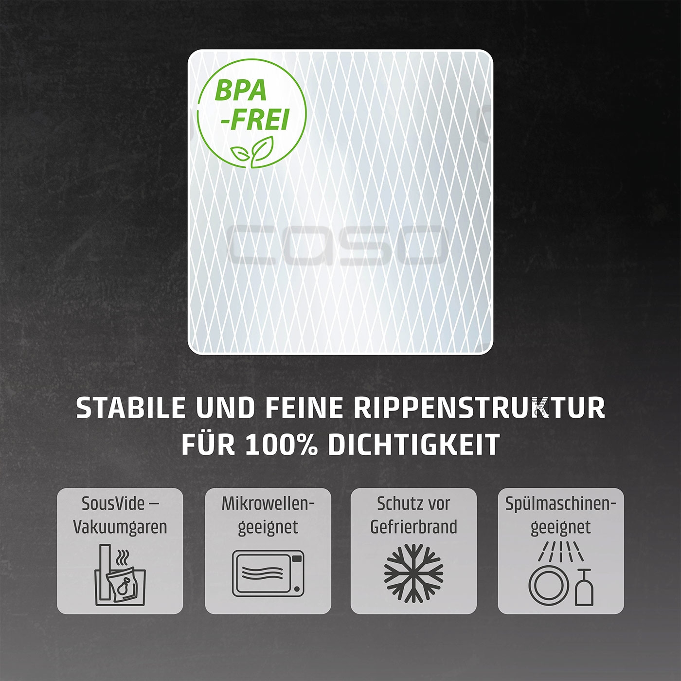 BPA-FREI, stabile Struktur, Vakuumgaren, mikrowellengeeignet, gefrierbrandgeschützt, spülmaschinengeeignet