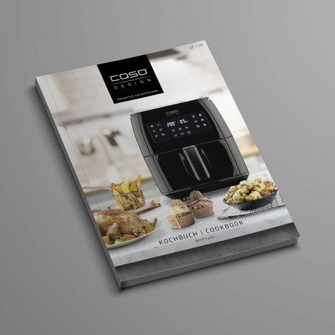 Caso Airfryer Kochbuch, schwarzes Gerät, Essen, Küche, Broschüre, Design, Kochen, Rezept