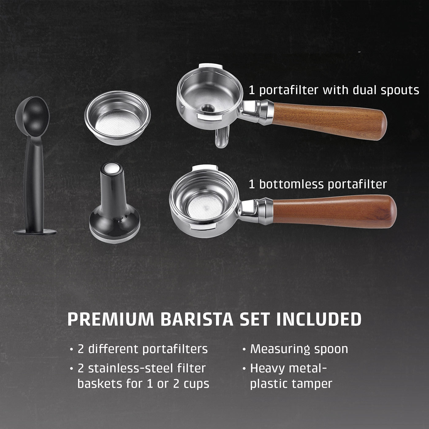 A premium barista set for coffee lovers featuring portafilters and accessories.