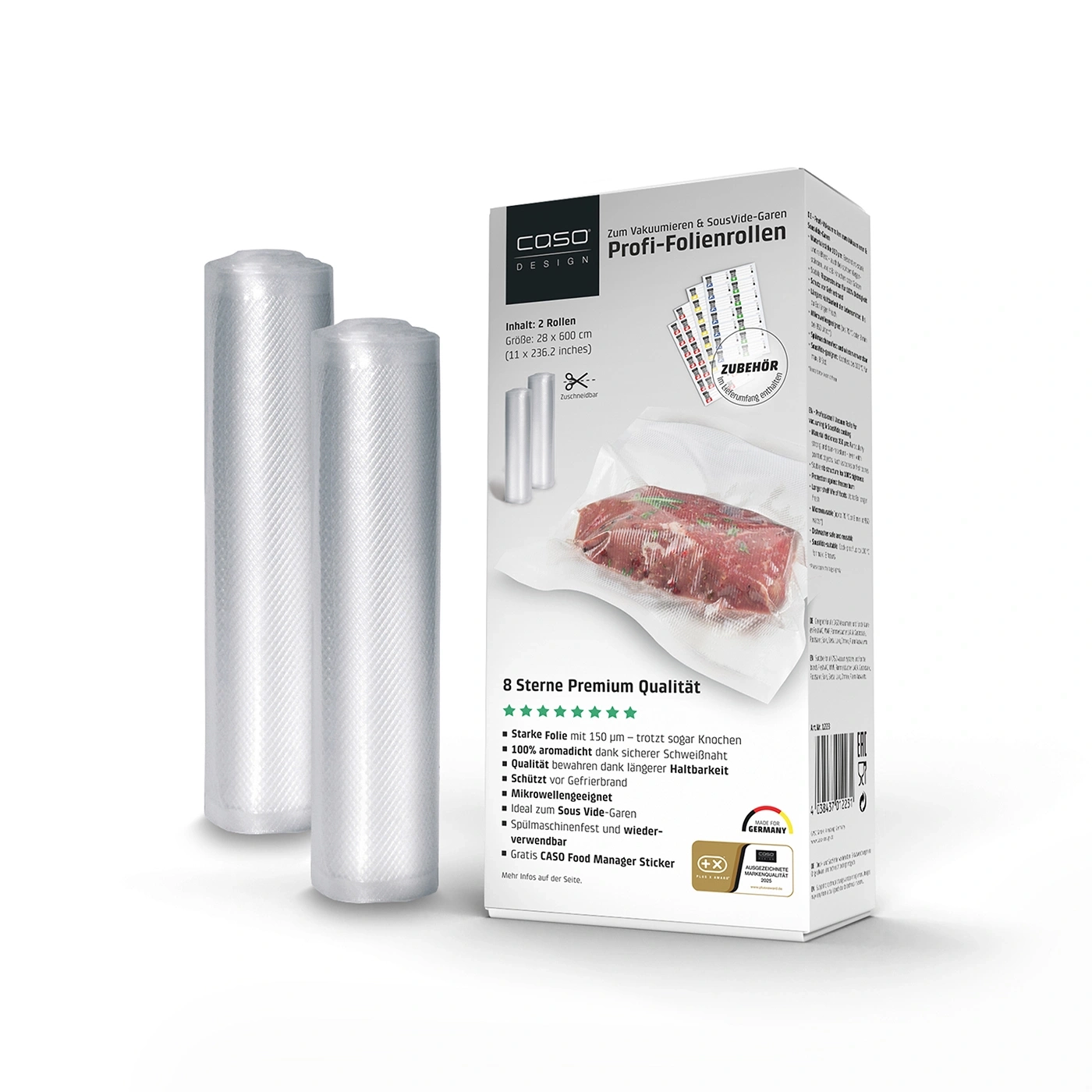 Zwei Rollen Vakuumierfolie für Sous Vide Garen und Tiefkühlen