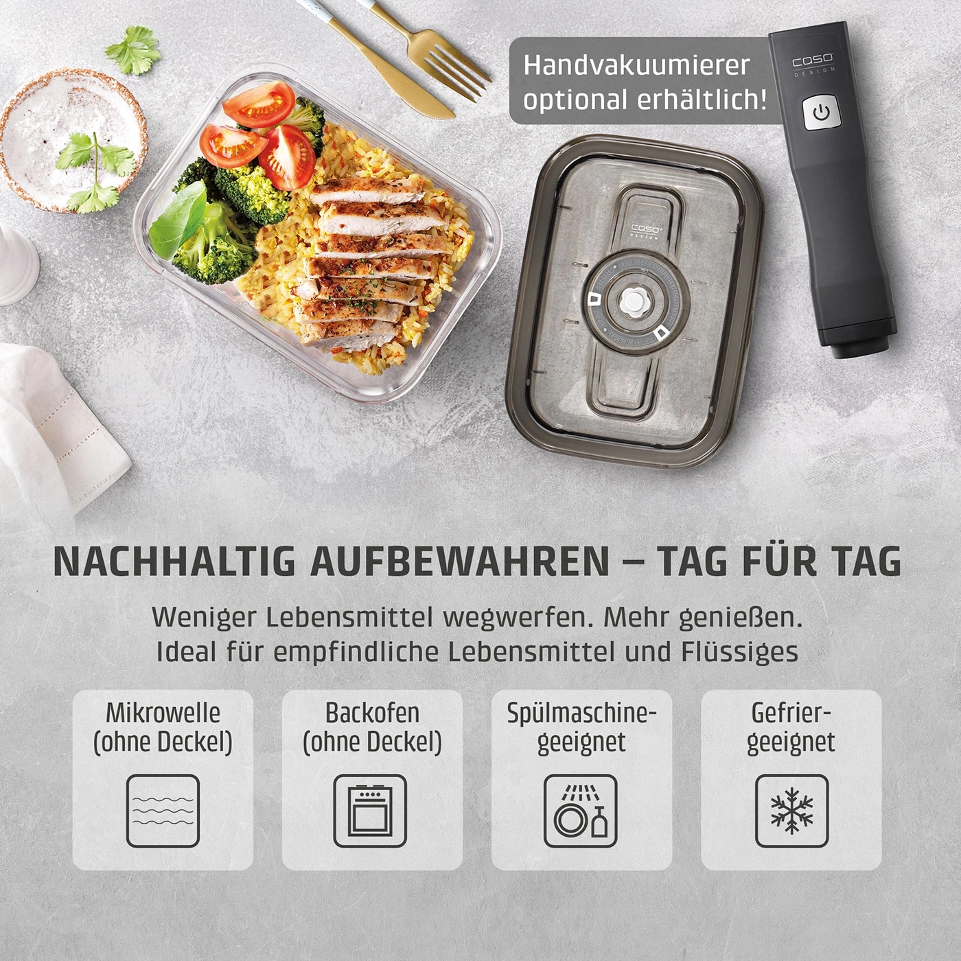 VacuBoxx Eco L Vakuum-Frischebehälter aus Borosilikatglas mit SAN-Deckel
