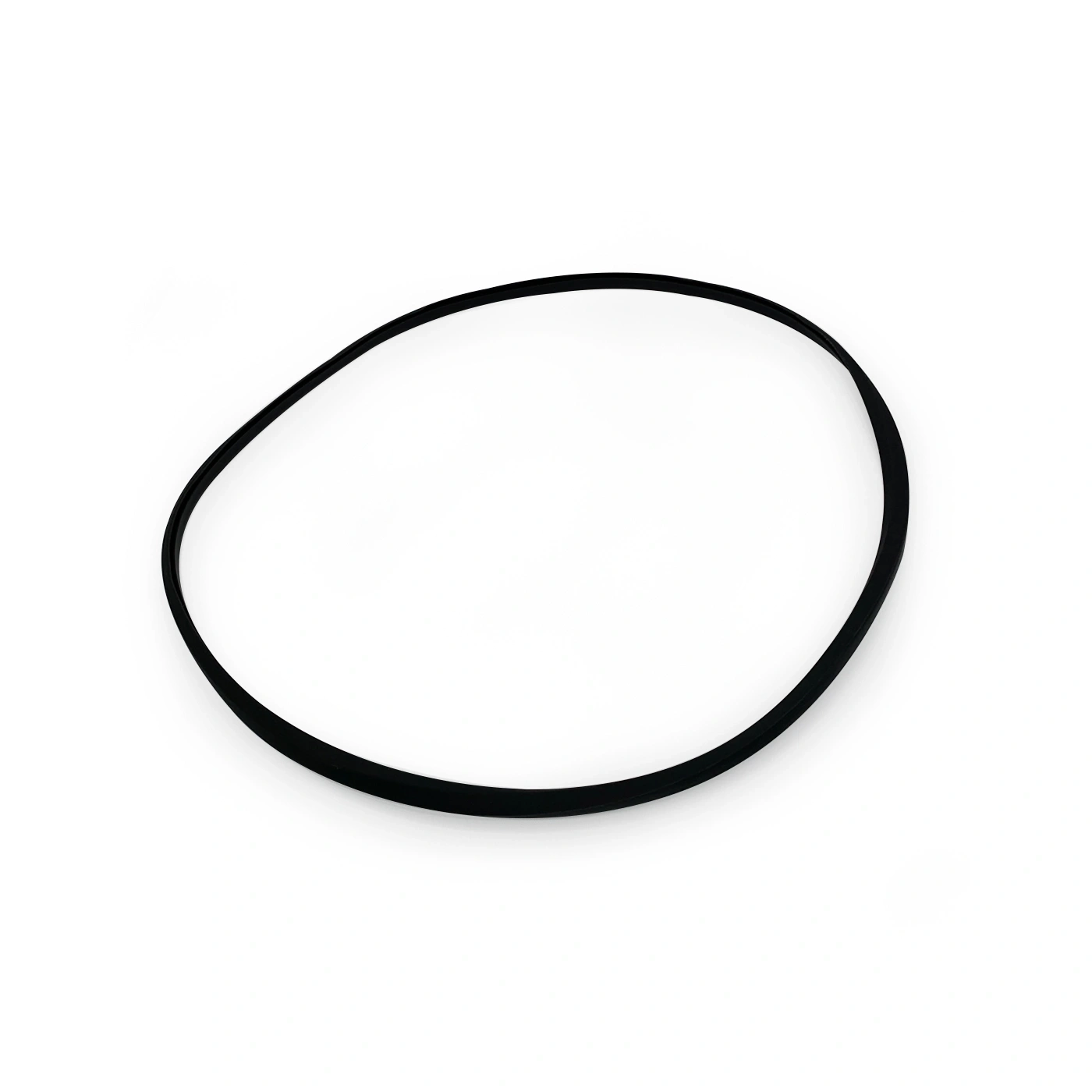 Black oval belt on white background, isolated, rubber material.