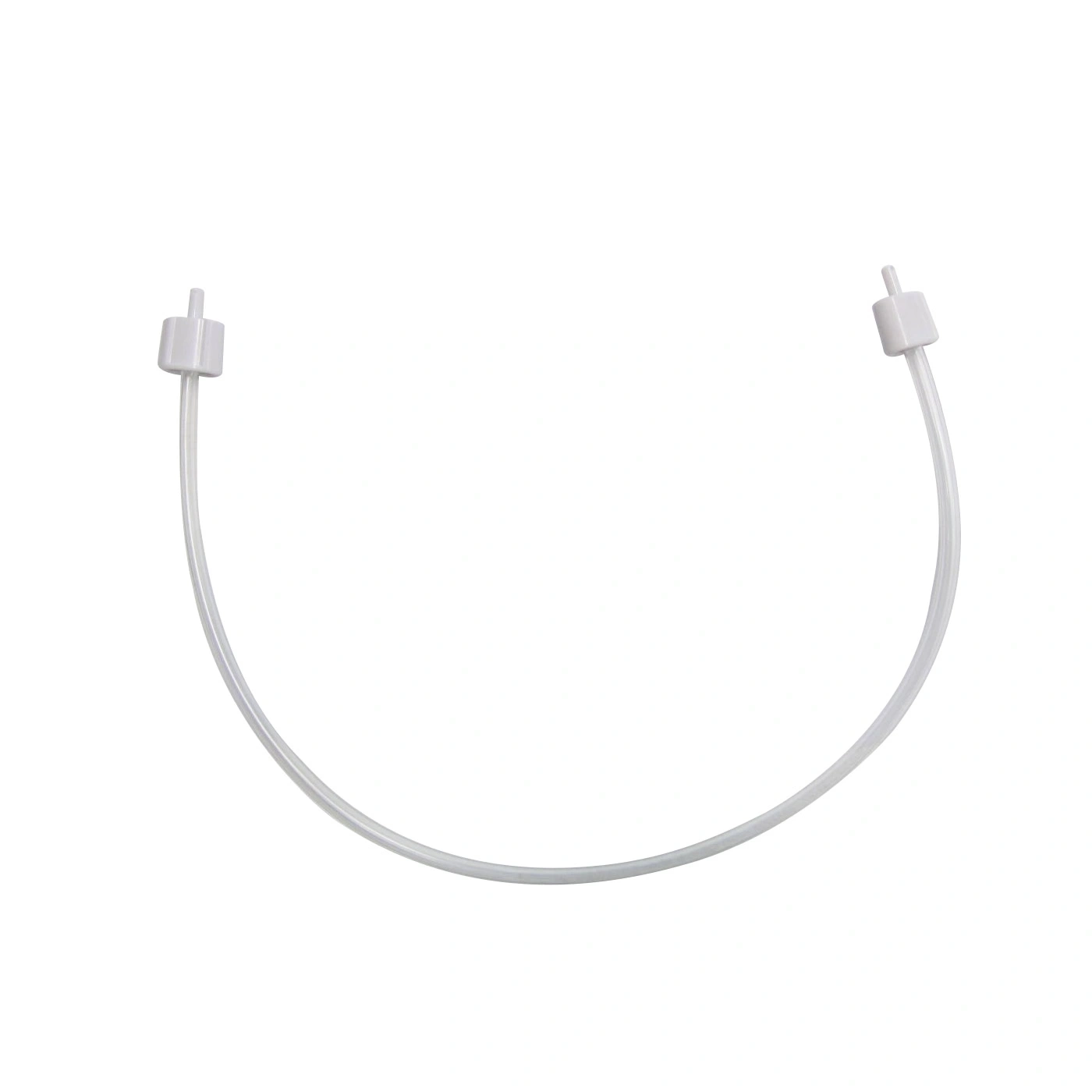 White U-shaped plastic tube with two ends and a white background.