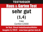Test award for Caso Comfort C2000: very good (1.4) from Haus & Garten Test.
