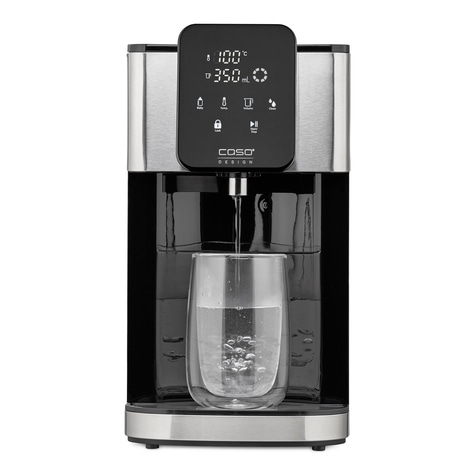 Wasserkocher mit Glas, Wasser wird eingefüllt, Temperaturanzeige, modernes Design