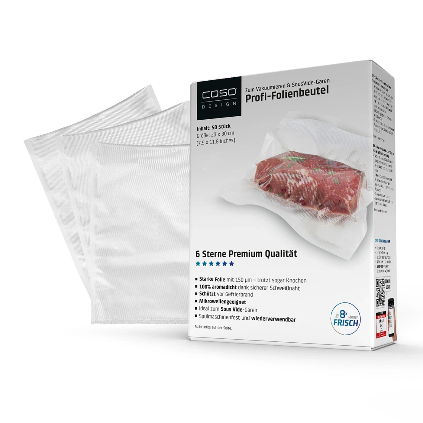 Eine Packung Vakuumierbeutel mit einem Stück Fleisch