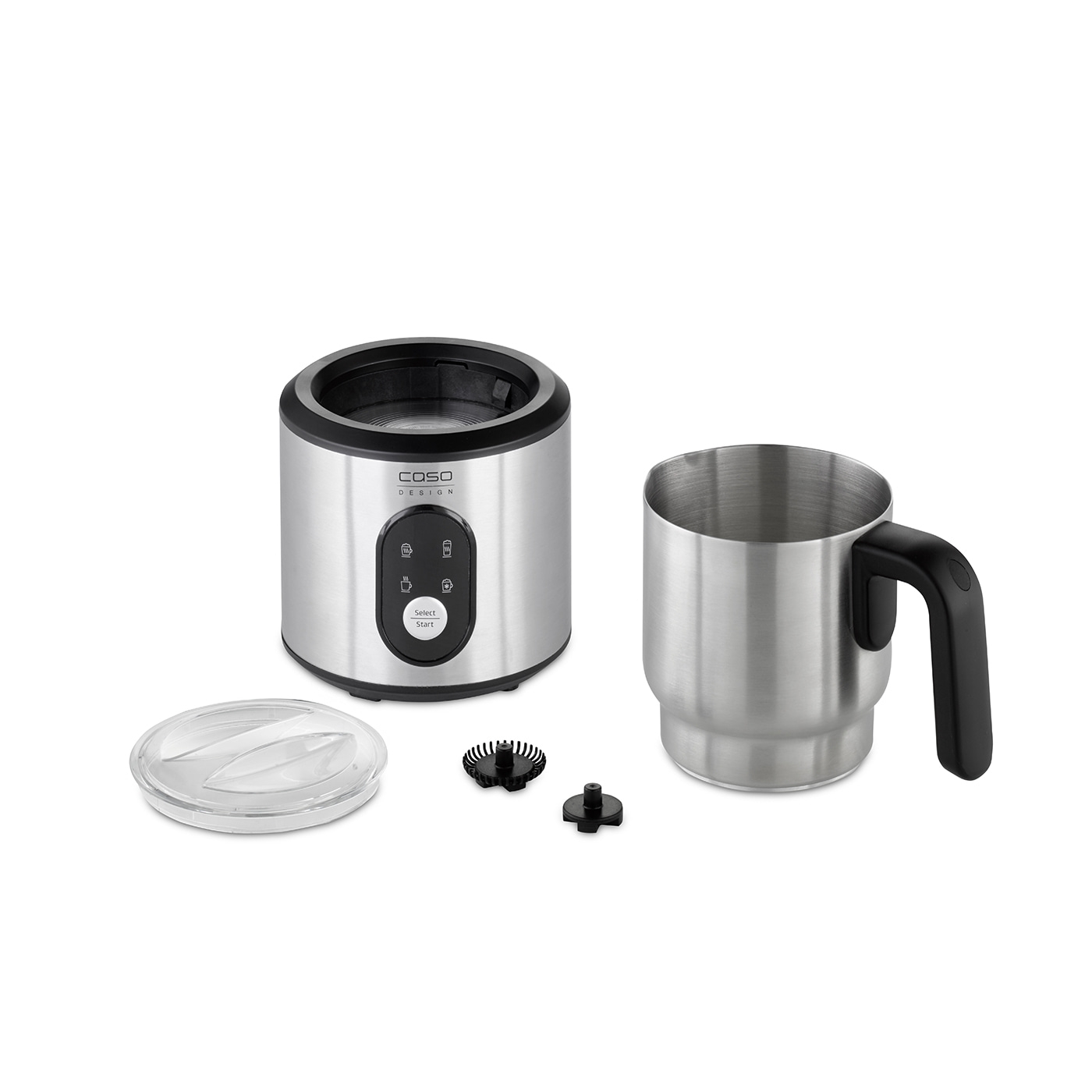 Milk frother with accessories and cup, stainless steel, Caso Design