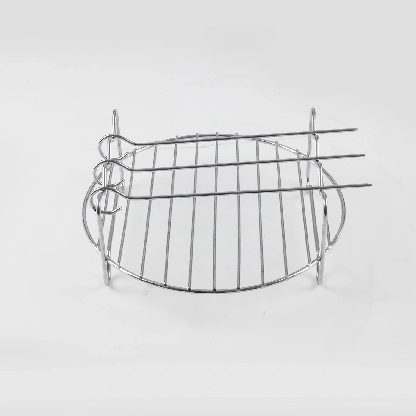 Metal grill rack with skewers isolated on white background, cooking utensil
