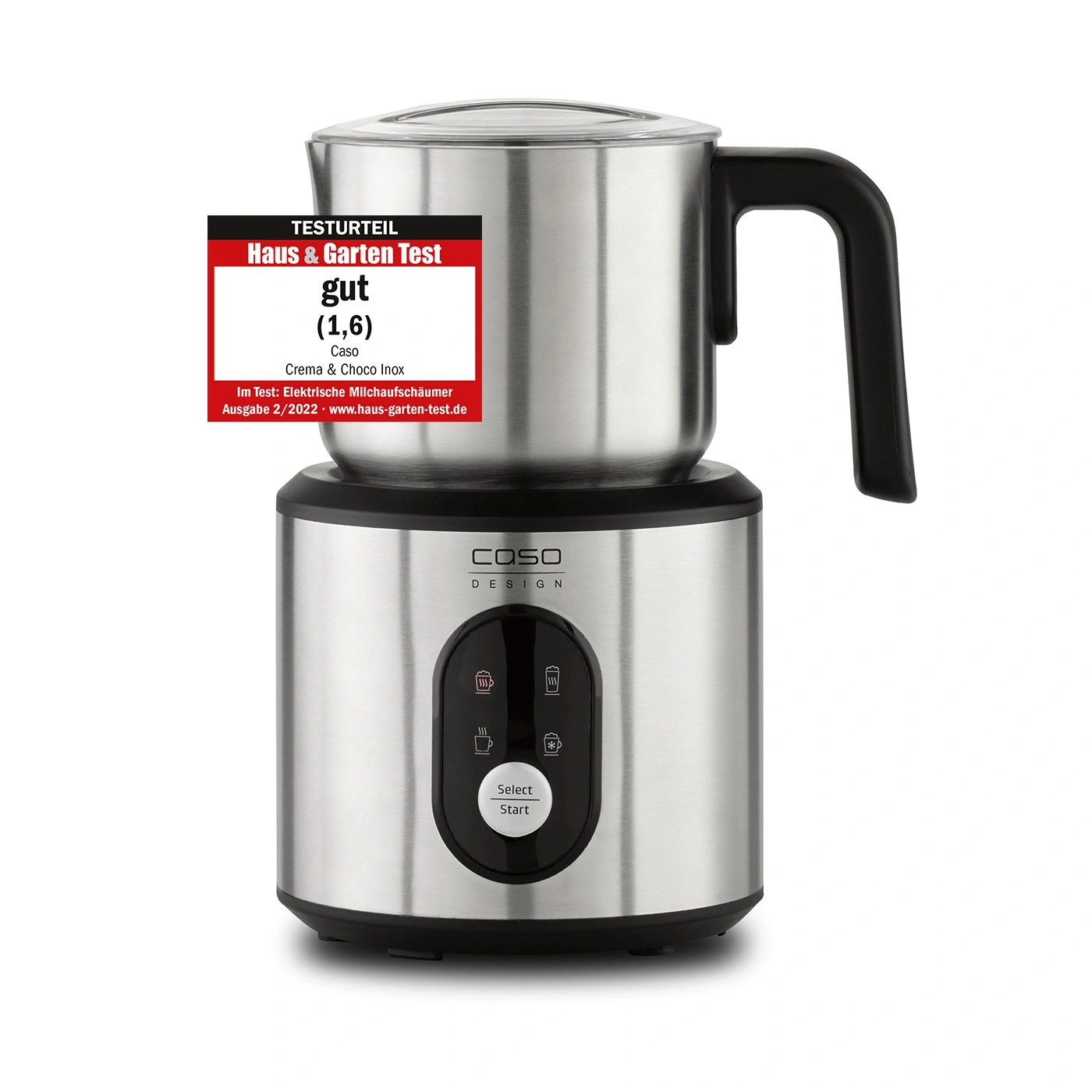 Milchaufschäumer mit Testurteil 'gut' von Haus & Garten Test, Caso Crema & Choco Inox.