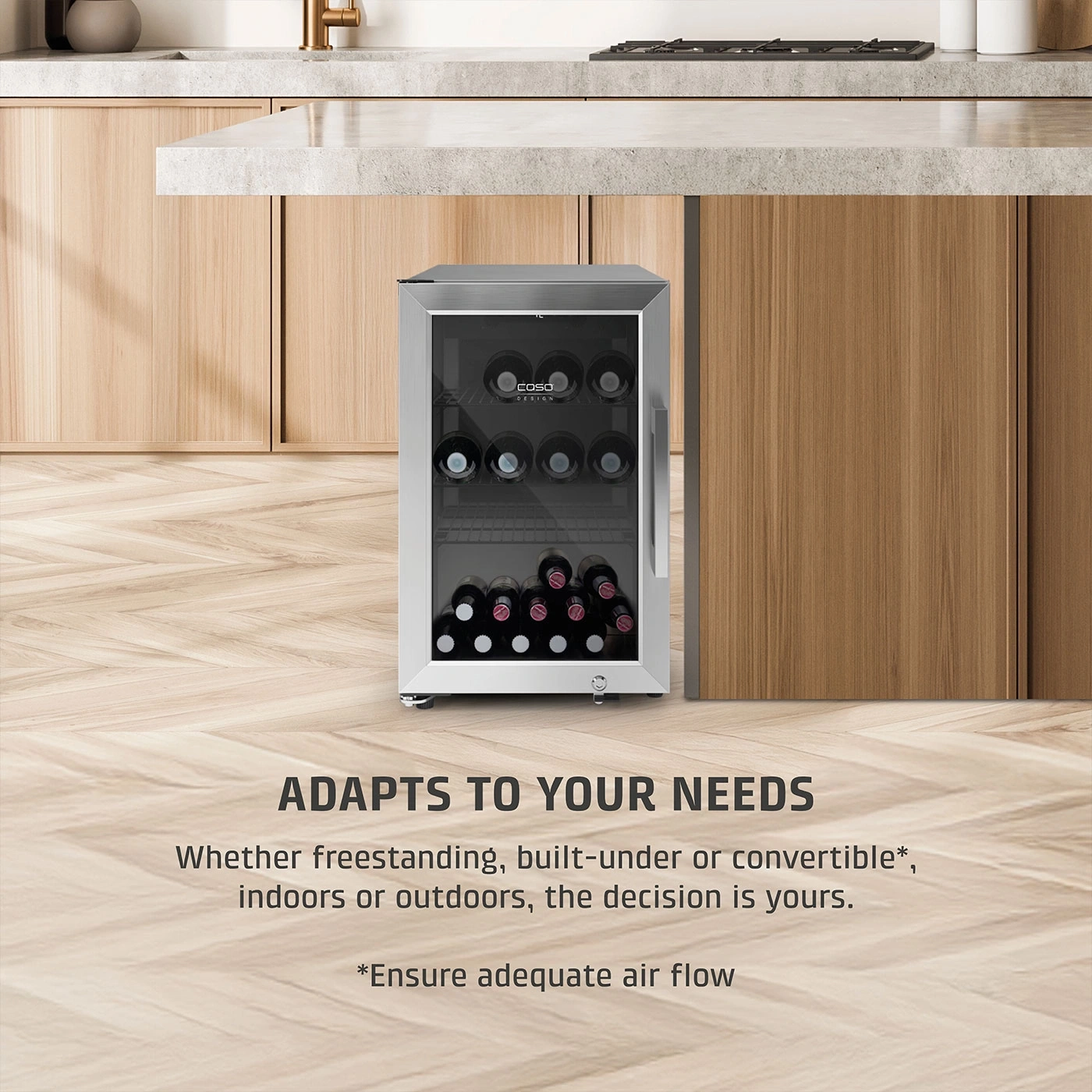 Wine cooler, flexible use, for indoor and outdoor, freestanding or built-in.