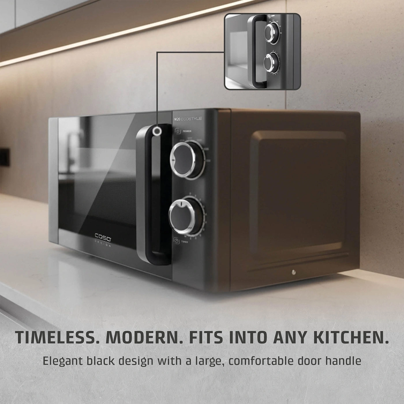 Timeless. Modern. Fits in every kitchen. Elegant black design with a large, comfortable door handle.