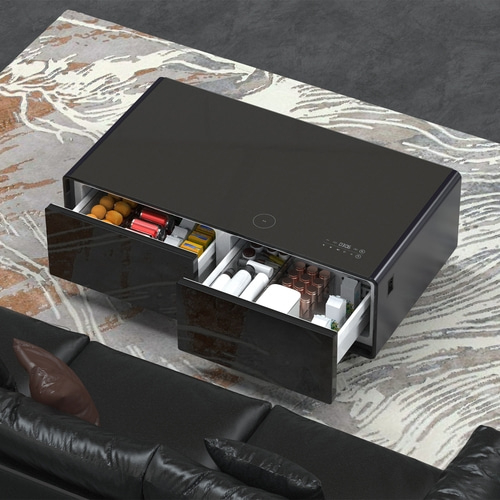Sound & Cool Black Lounge-Tisch mit Kühlfächern, Soundbar & Lademöglichkeiten