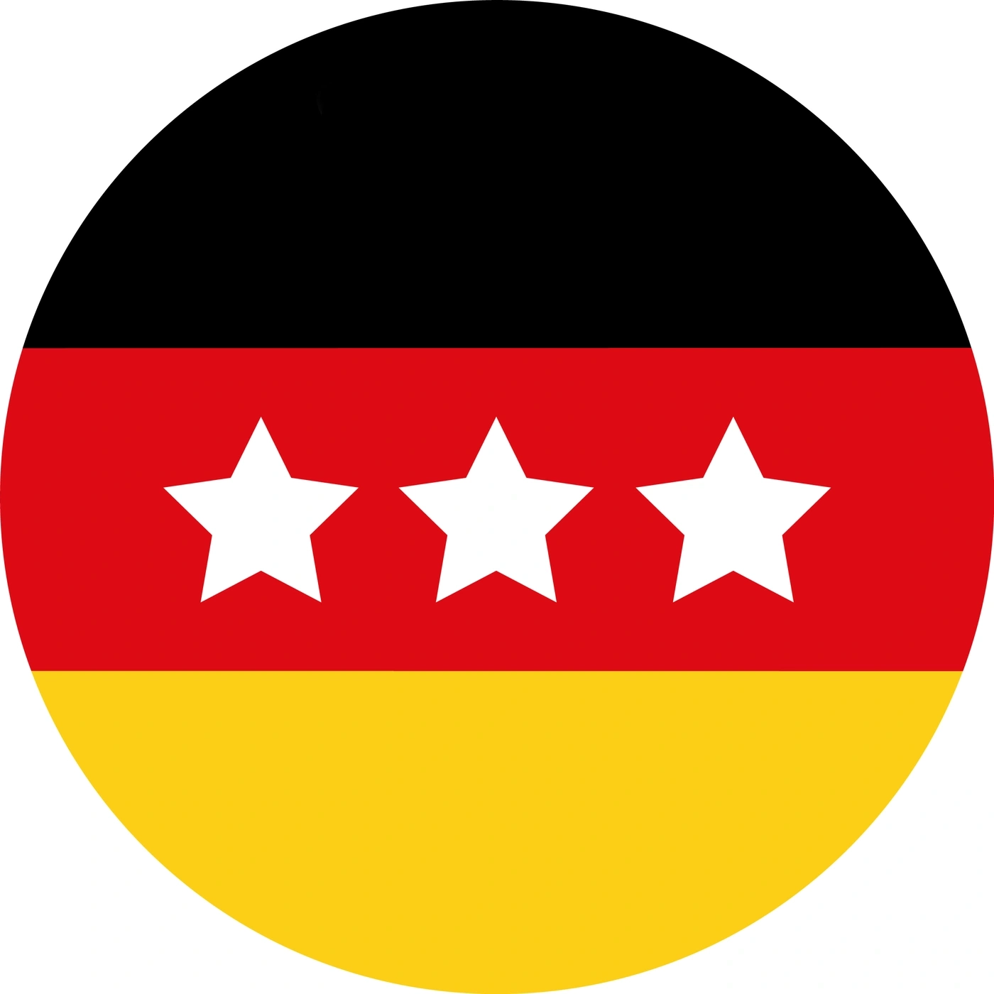 Deutsche Flagge mit drei Sternen in einem Kreis, schwarz, rot, gelb.