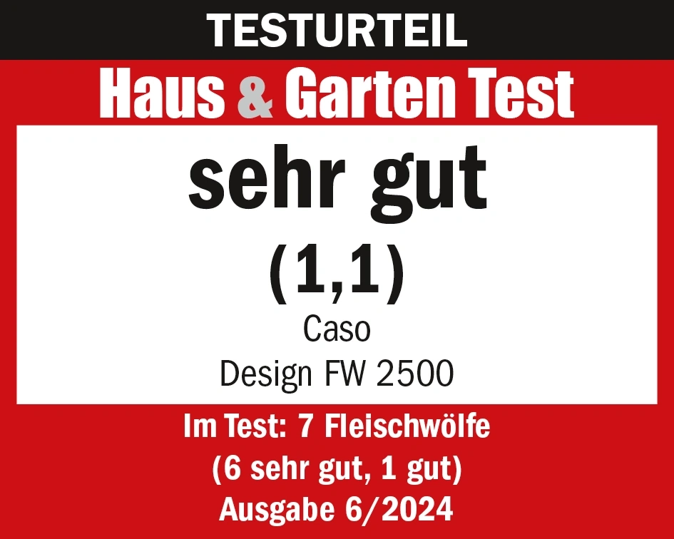 Testurteil Haus & Garten Test: sehr gut (1,1) Caso Design FW 2500, Ausgabe 6/2024