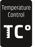 Temperaturregelung Symbol, schwarzer Hintergrund, weiße Schrift, TC Grad Celsius