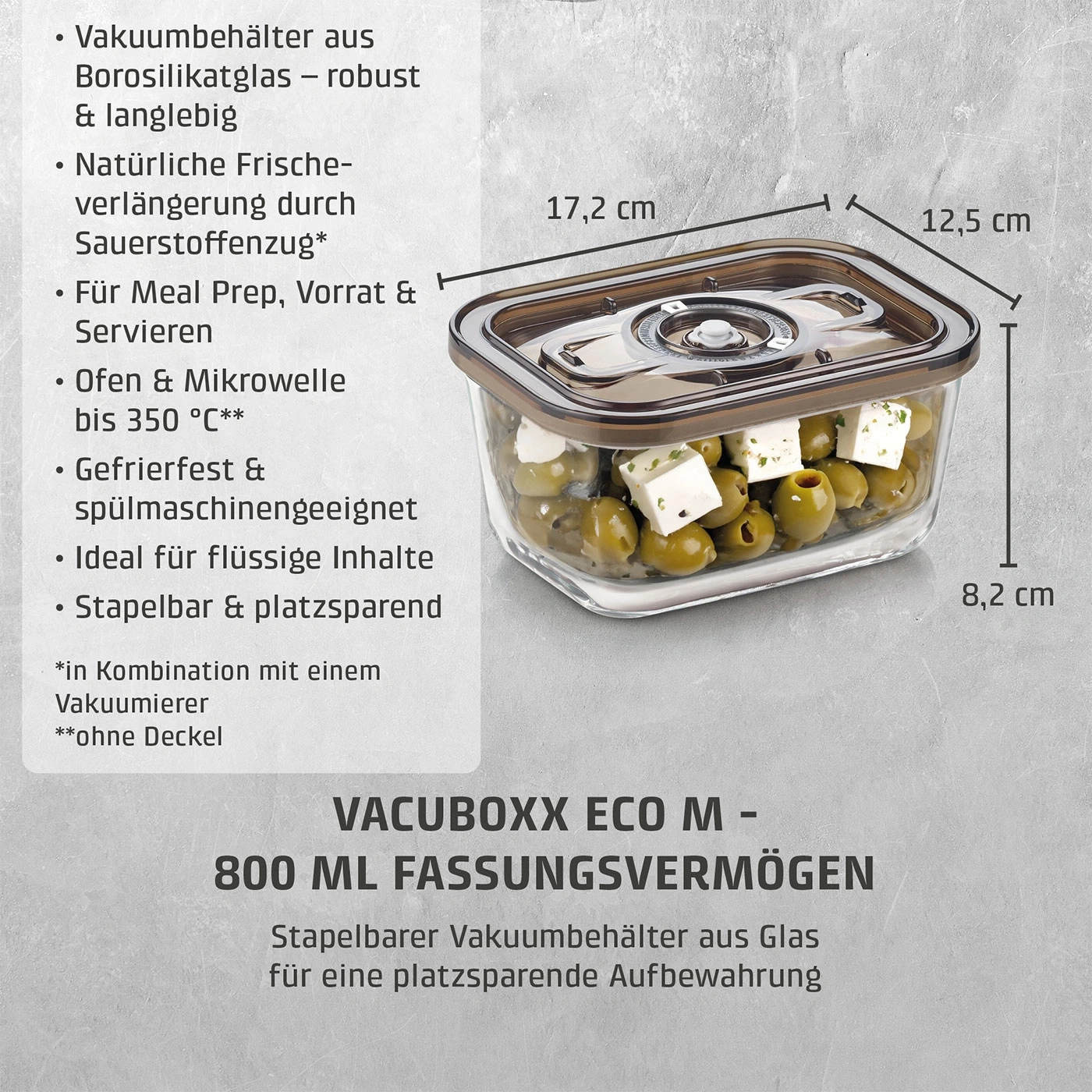 VacuBoxx Eco M Vakuum-Frischebehälter aus Borosilikatglas mit SAN-Deckel