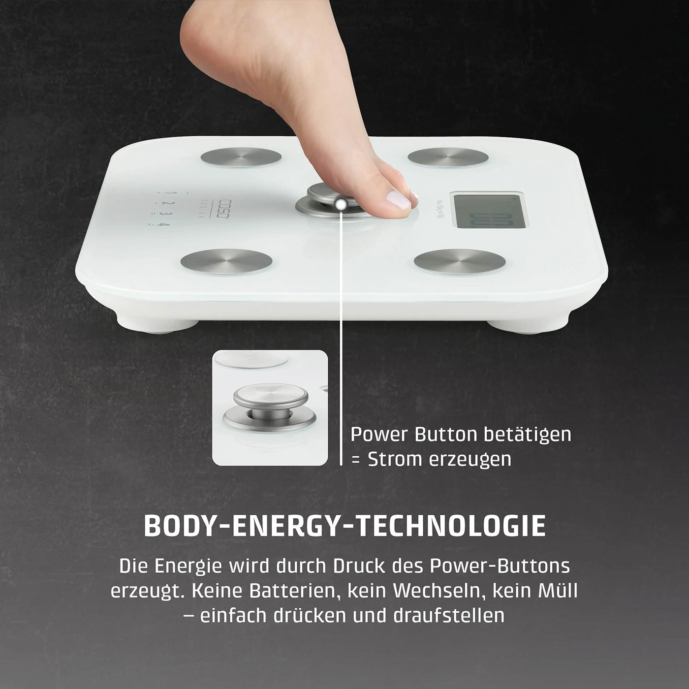 Digitale Personenwaage mit "Body-Energy-Technologie" und Fußabdruck