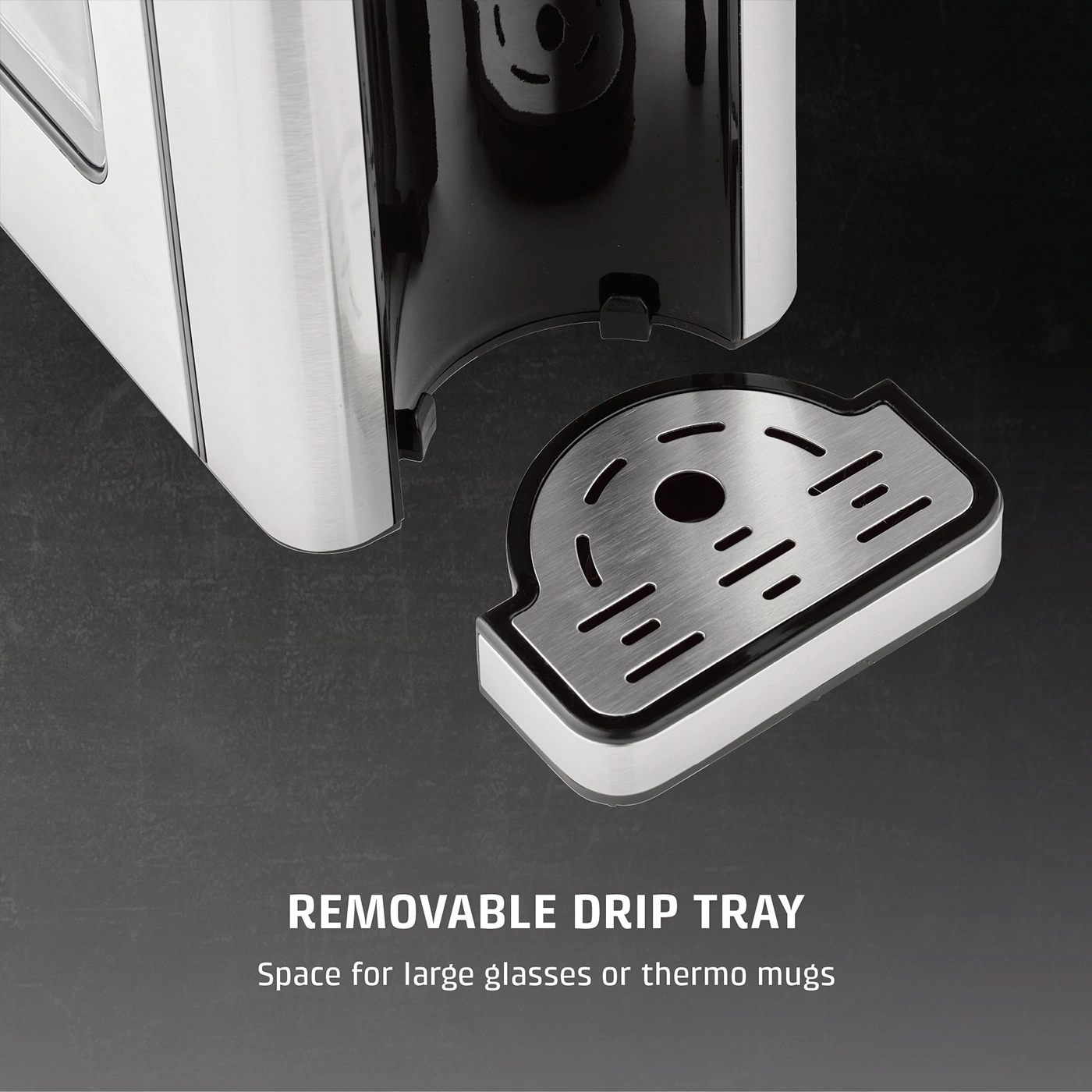 Removable drip tray for large glasses or thermoses