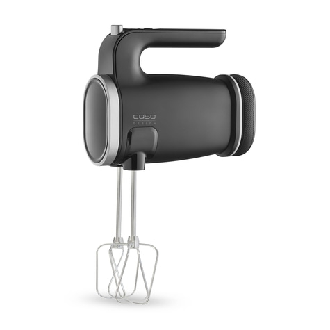 Black hand mixer with silver accents and Caso Design logo.