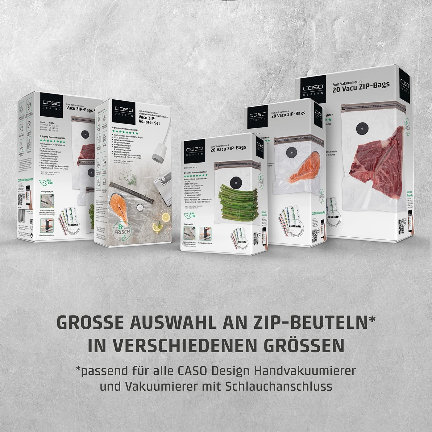 Caso Design Vakuumbeutel, verschiedene Größen, für Handvakuumierer und Vakuumierer
