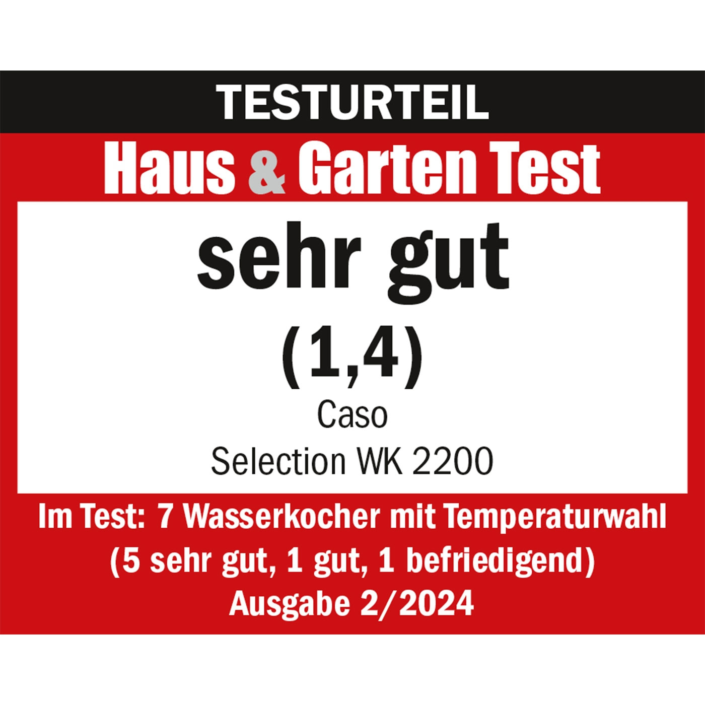 Test result Haus & Garden Test: very good (1.4) Caso Selection WK 2200