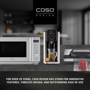 Caso Design kitchen appliances: microwave, tea machine, vacuum sealer. Innovative design.