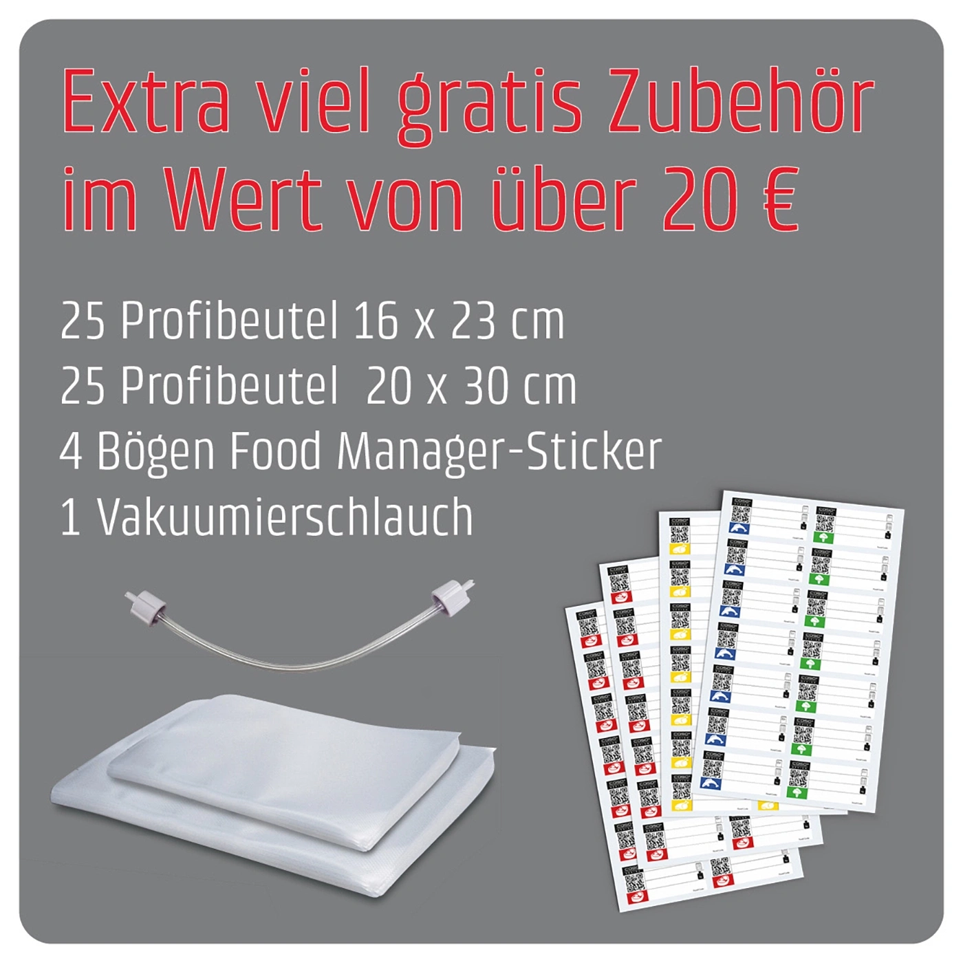 Accessory set: bags, stickers, vacuum hose, value over 20€