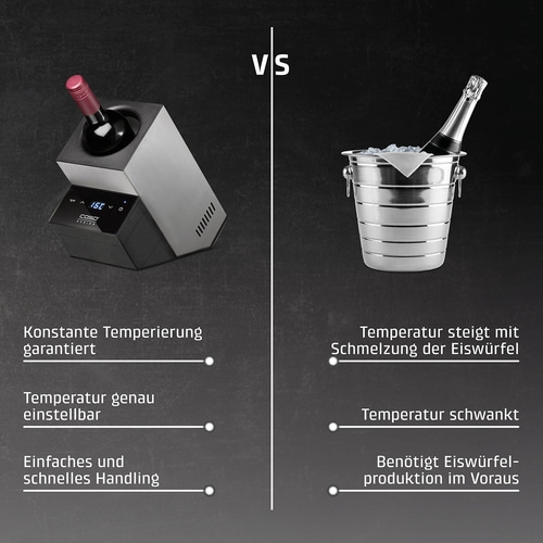 Wine cooler vs. ice bucket: Constant temperature vs. fluctuating temperature.